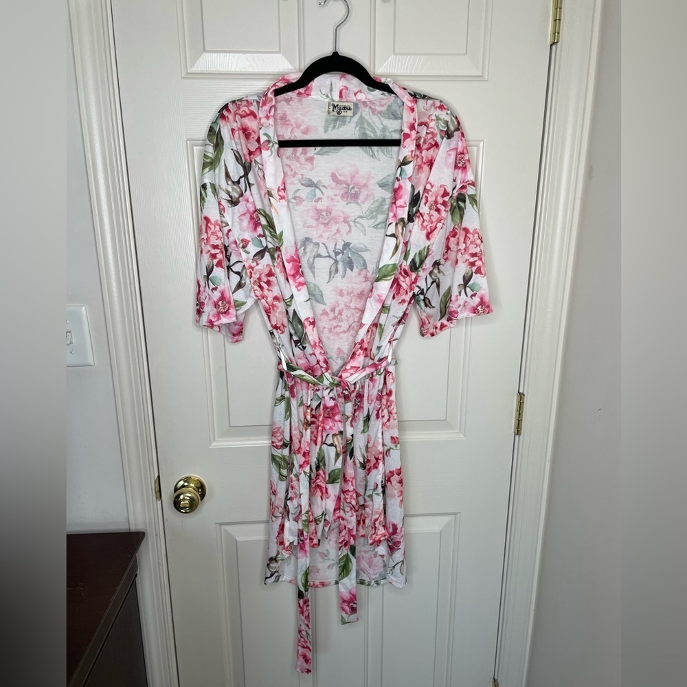 Show Me Your Mumu Floral Kimono Robe | Pink White Wrap Lounge Bridal | O/S